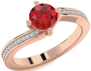Diamond Ruby Rose Gold Round Solitaire Pave Engagement Ring