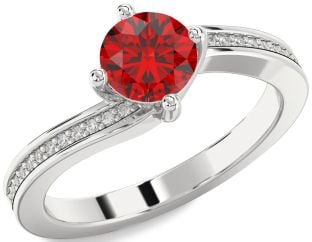 Diamond Ruby Platinum Round Solitaire Pave Engagement Ring