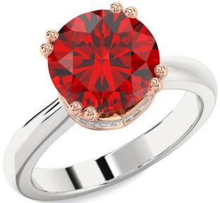 Diamond Ruby Platinum & Rose Gold Halo Round Solitaire Engagement Ring