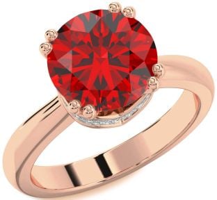Diamond Ruby Rose Gold Halo Round Solitaire Engagement Ring