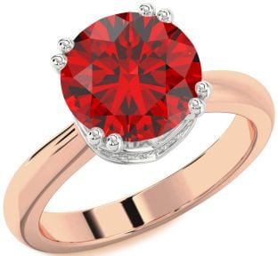 Diamond Ruby Platinum & Rose Gold Halo Round Solitaire Engagement Ring