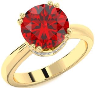 Diamond Ruby Gold Halo Round Solitaire Engagement Ring