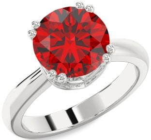 Diamond Ruby Platinum Halo Round Solitaire Engagement Ring