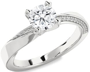 Diamond Silver Round Solitaire Engagement Ring