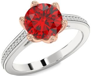 Diamond Ruby Platinum & Rose Gold Round Solitaire Pave Engagement Ring
