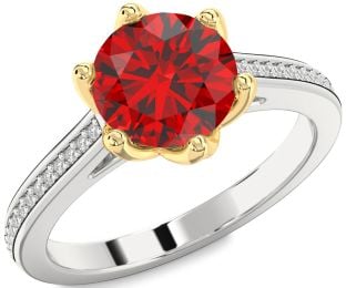 Diamond Ruby Platinum & Yellow Gold Round Solitaire Pave Engagement Ring