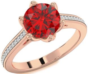 Diamond Ruby Rose Gold Round Solitaire Pave Engagement Ring