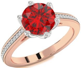 Diamond Ruby Platinum & Rose Gold Round Solitaire Pave Engagement Ring