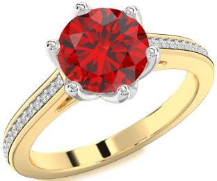 Diamond Ruby Platinum & Yellow Gold Round Solitaire Pave Engagement Ring