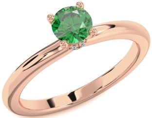 Diamond Emerald Rose Gold Halo Round Solitaire Engagement Ring