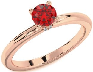 Diamond Ruby Rose Gold Halo Round Solitaire Engagement Ring