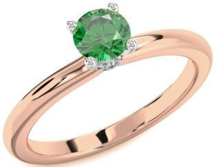 Diamond Emerald Platinum & Rose Gold Halo Round Solitaire Engagement Ring