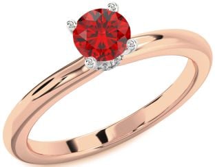 Diamond Ruby Platinum & Rose Gold Halo Round Solitaire Engagement Ring