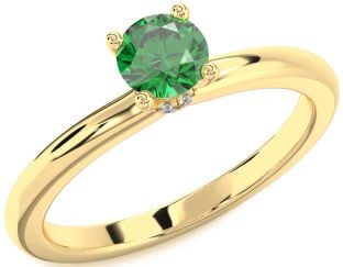Diamond Emerald Gold Halo Round Solitaire Engagement Ring