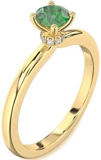 Diamond Emerald Gold Halo Round Solitaire Engagement Ring