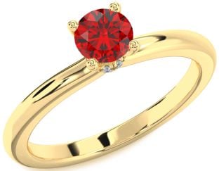 Diamond Ruby Gold Halo Round Solitaire Engagement Ring