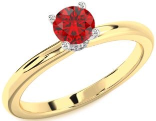 Diamond Ruby Platinum & Yellow Gold Halo Round Solitaire Engagement Ring