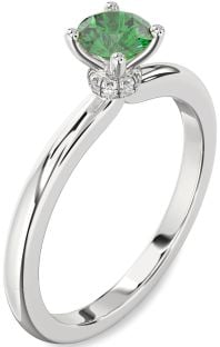 Diamond Emerald Platinum Halo Round Solitaire Engagement Ring