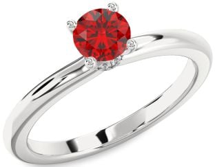 Diamond Ruby Platinum Halo Round Solitaire Engagement Ring