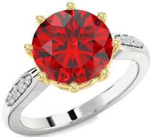 Diamond Ruby Platinum & Yellow Gold Round Solitaire Engagement Ring