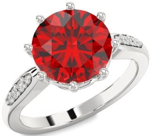 Diamond Ruby Platinum Round Solitaire Engagement Ring