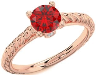 Diamond Ruby Rose Gold Knot Round Solitaire Engagement Ring