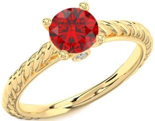 Diamond Ruby Gold Knot Round Solitaire Engagement Ring