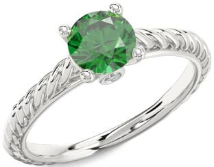 Diamond Emerald Platinum Knot Round Solitaire Engagement Ring