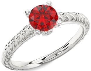 Diamond Ruby Platinum Knot Round Solitaire Engagement Ring
