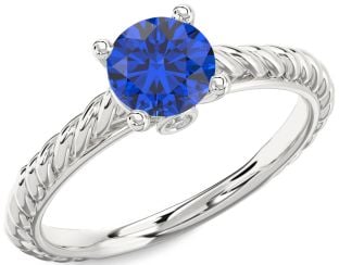 Diamond Blue Sapphire Platinum Knot Round Solitaire Engagement Ring