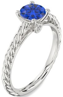 Diamond Blue Sapphire Platinum Knot Round Solitaire Engagement Ring
