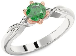 Emerald Platinum & Rose Gold Knot Round Solitaire Engagement Ring