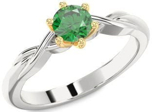 Emerald Platinum & Yellow Gold Knot Round Solitaire Engagement Ring