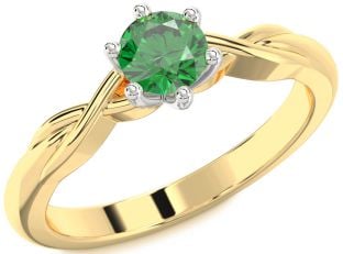 Emerald Platinum & Yellow Gold Knot Round Solitaire Engagement Ring