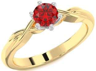 Ruby Platinum & Yellow Gold Knot Round Solitaire Engagement Ring