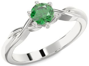 Emerald Platinum Knot Round Solitaire Engagement Ring