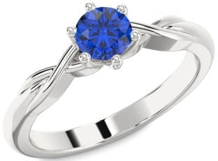 Blue Sapphire Platinum Knot Round Solitaire Engagement Ring