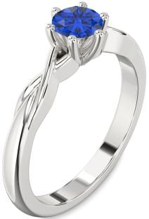 Blue Sapphire Platinum Knot Round Solitaire Engagement Ring