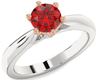 Diamond Ruby Platinum & Rose Gold Round Solitaire Engagement Ring