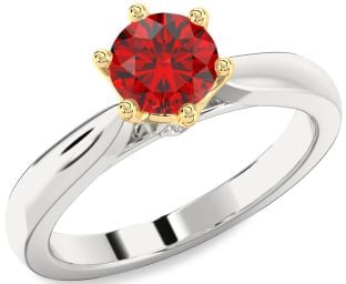 Diamond Ruby Platinum & Yellow Gold Round Solitaire Engagement Ring