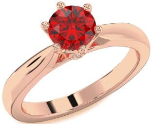 Diamond Ruby Rose Gold Round Solitaire Engagement Ring