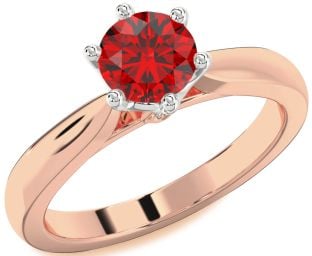 Diamond Ruby Platinum & Rose Gold Round Solitaire Engagement Ring