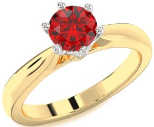 Diamond Ruby Platinum & Yellow Gold Round Solitaire Engagement Ring