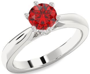 Diamond Ruby Platinum Round Solitaire Engagement Ring