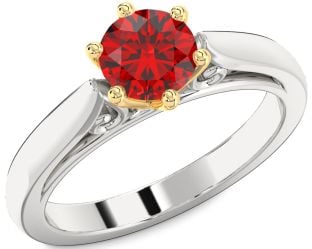 Ruby Silver & 10K gold Round Solitaire Engagement Ring