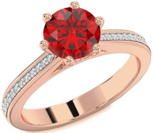 Diamond Ruby Rose Gold Round Solitaire Pave Engagement Ring