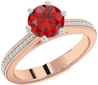 Diamond Ruby Platinum & Rose Gold Round Solitaire Pave Engagement Ring