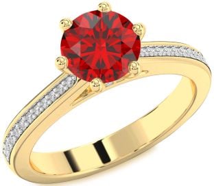 Diamond Ruby Gold Round Solitaire Pave Engagement Ring