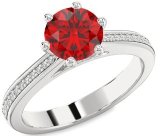 Diamond Ruby Platinum Round Solitaire Pave Engagement Ring