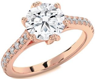 Diamond Ruby Rose Gold Round Solitaire Pave Engagement Ring